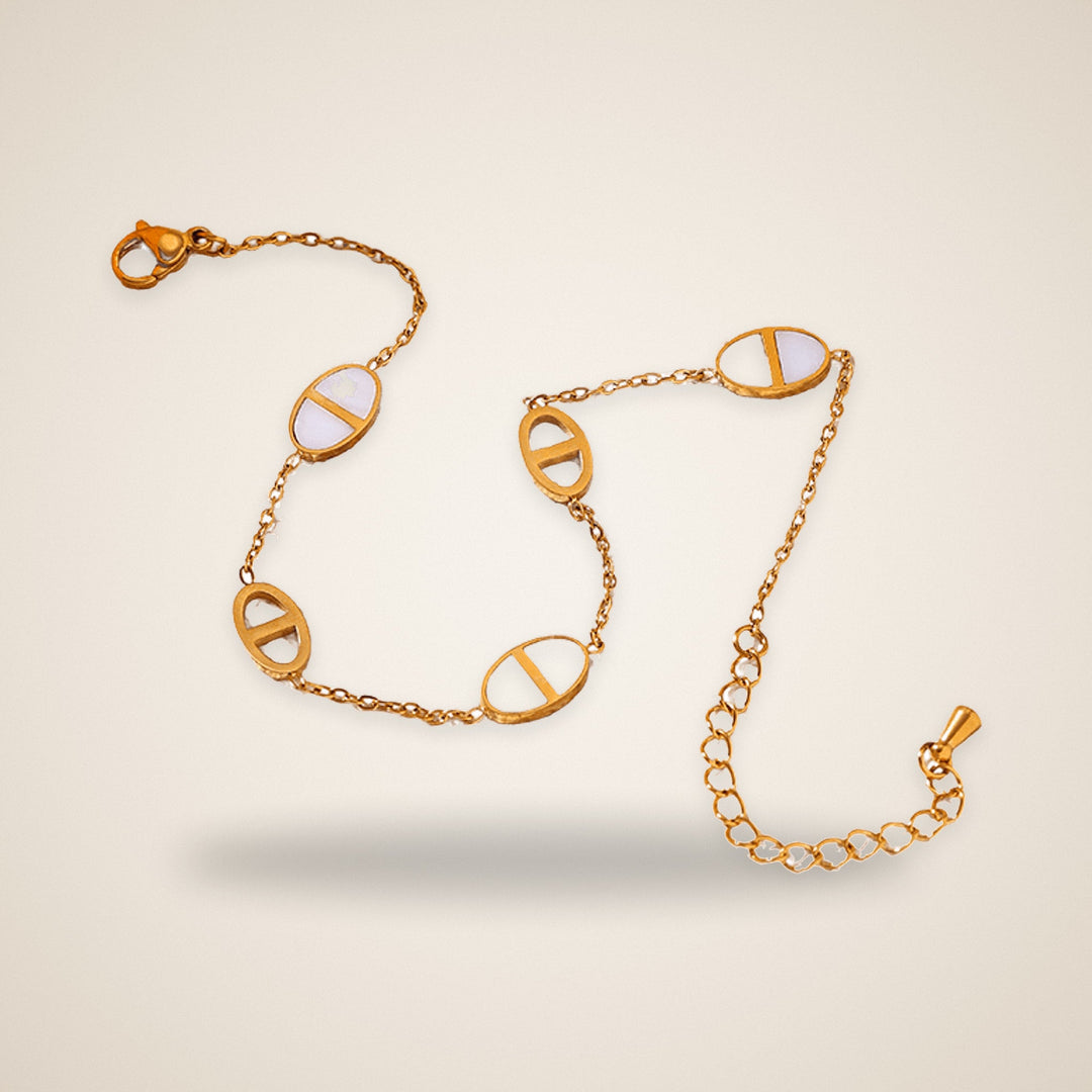 Chevillère Nacre Marine – bijou acier doré à l'or fin – Maison Trèfle